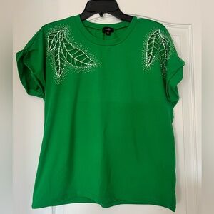 Green Leaf Embellished Short Sleeve Tee